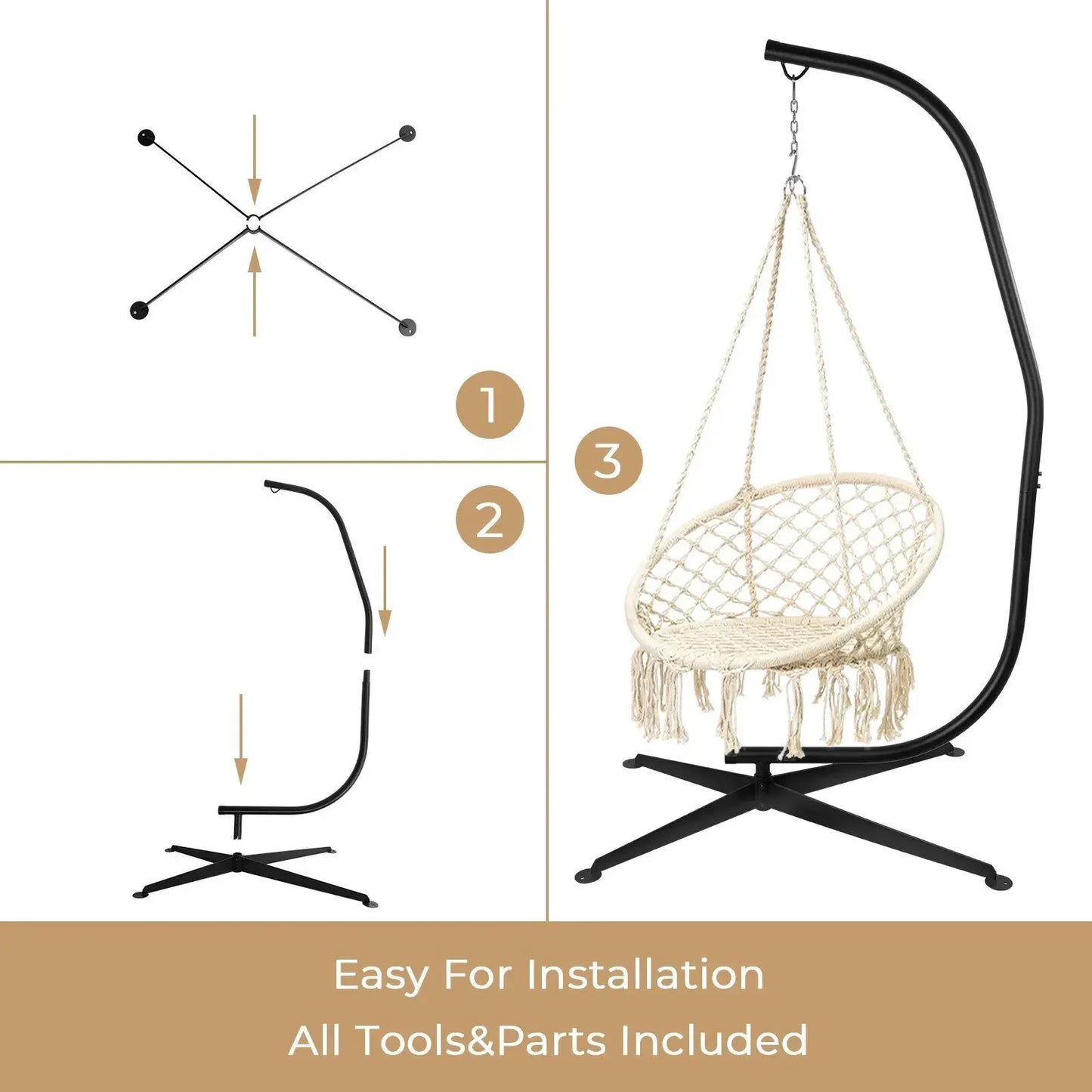 330 Lbs Heavy Duty Metal Hanging Chair Hammock C-Stand Outdoor Patio Balcony Swing Stand Base for Chair,Porch Swing, 360°