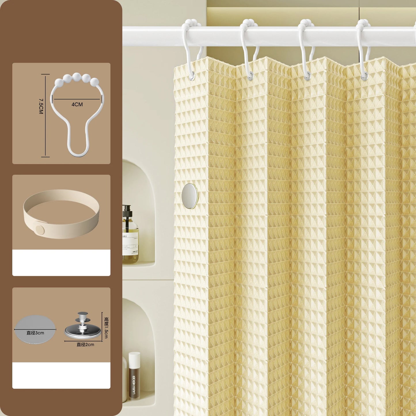 Bathroom Folding Linen Shower Curtain with Magnets Waterproof Suitable for Walk-in Shower Does Not Include Telesc