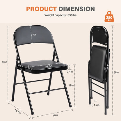 Leather Padded Folding Chair 4 Pack Sturdy Metal Living Room Rocking Dinner Chairs Easy to Use Storage Outdoor Home Office