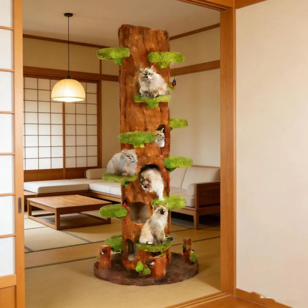 91 Tall Green Cat Tower with 6 Condos, Cushion, Scratching Board, Plush Platform & Top Perch