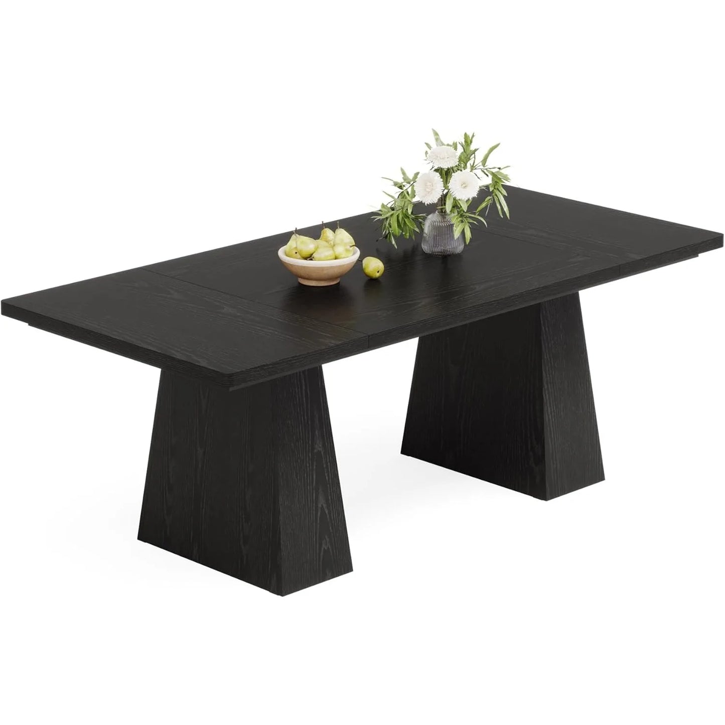 Black Dining Table for 4-6, Modern Kitchen Table with Tapered Wood Legs and Tabletop for Kitchen, Living Room