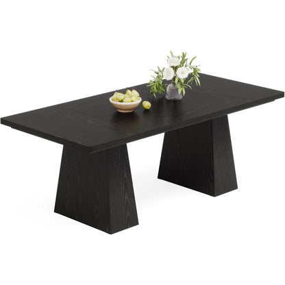 Black Dining Table for 4-6, Modern Kitchen Table with Tapered Wood Legs and Tabletop for Kitchen, Living Room