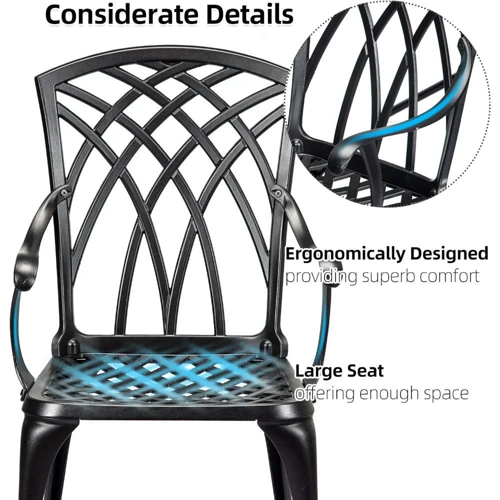 Cast Aluminum Patio Bistro Set with Umbrella Hole, 3 Piece Outdoor Bistro Set Rust-Resistant