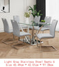 Elegant Glass Dining Table Set with Stainless Steel Base & 6 White Chairs - Modern Transparent Design for Dining Room