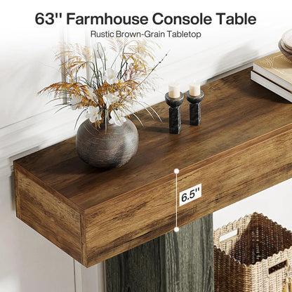 63" Console Table, Farmhouse 2-Tier Entryway Table with U-Shaped Base, Narrow Long Wood Sofa Table Behind Couch Table