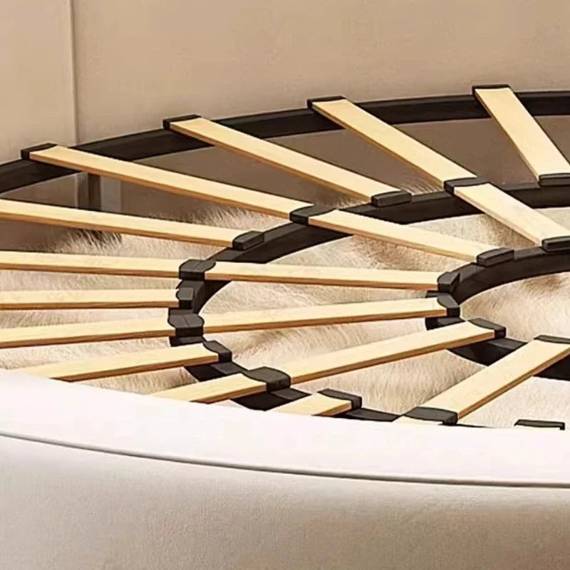 Bedroom Furniture Fabric Cream Style Double Wedding Bed Modern 200 X 200 Home Hotel Design Round Bed King Size Wooden Wood