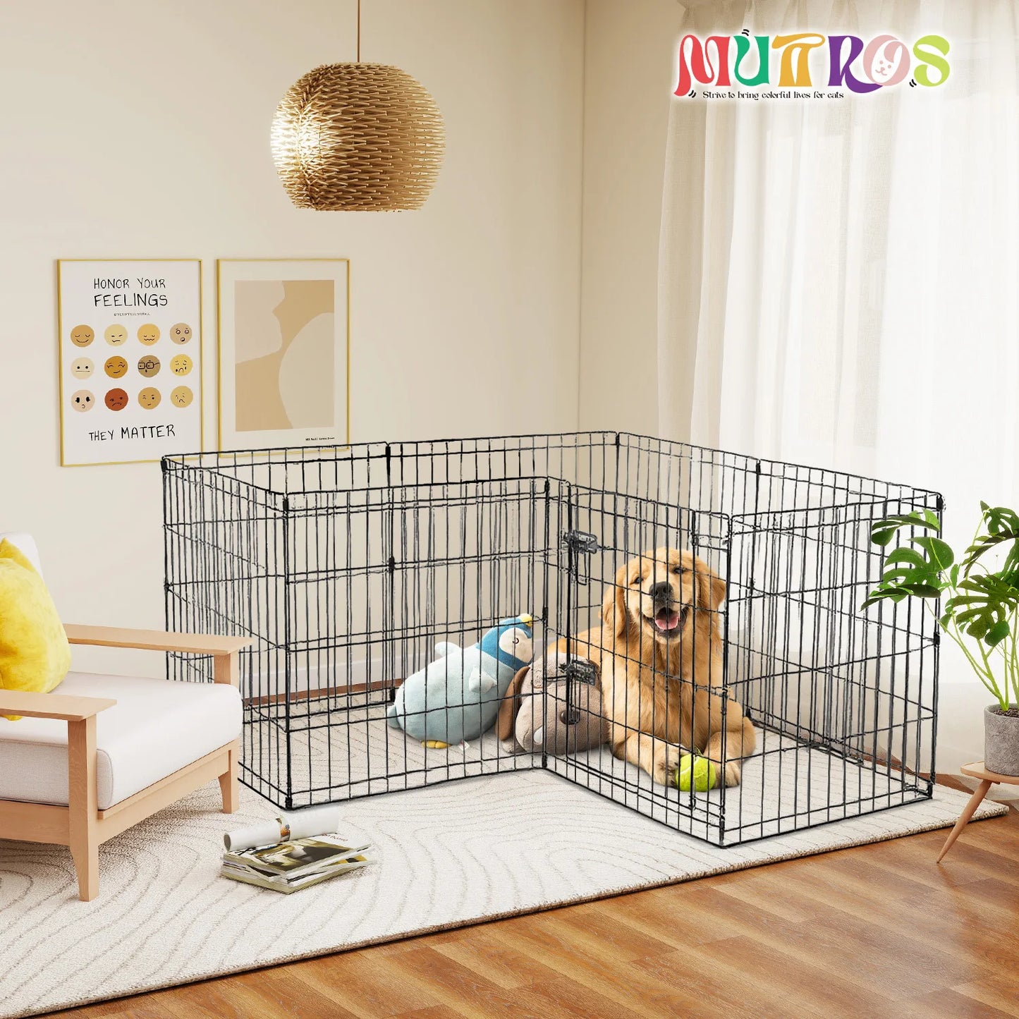 Foldable Metal Dog Playpen for Indoor/Outdoor, Pet Dog Fence Exercise, Pet Puppy Playpen Cage for Yard, Easy Assemble Cat House