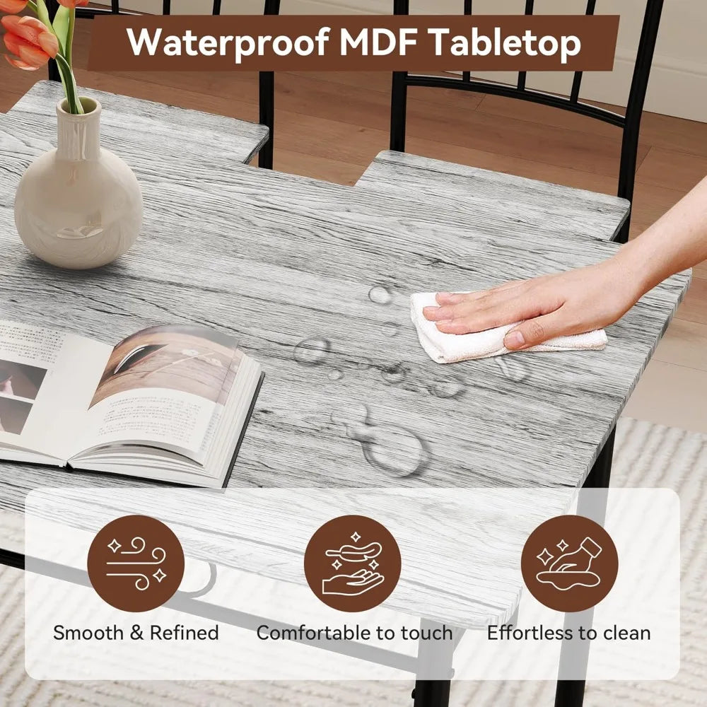 Kitchen Dining Table Sets for 4, 5-Piece Dinings Room Table Sets, Rectangular Kitchen Tables Set w/4 Chairs.