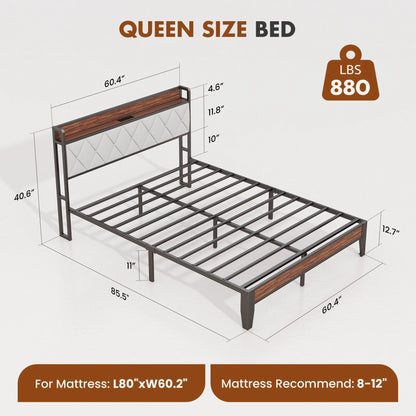 King Size Soft Pack Heavy Duty Metal Bed Frame with Headboard Charging Station 1100lbs Capacity Easy Assembly For Bedroom