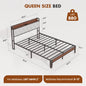 King Size Soft Pack Heavy Duty Metal Bed Frame with Headboard Charging Station 1100lbs Capacity Easy Assembly For Bedroom