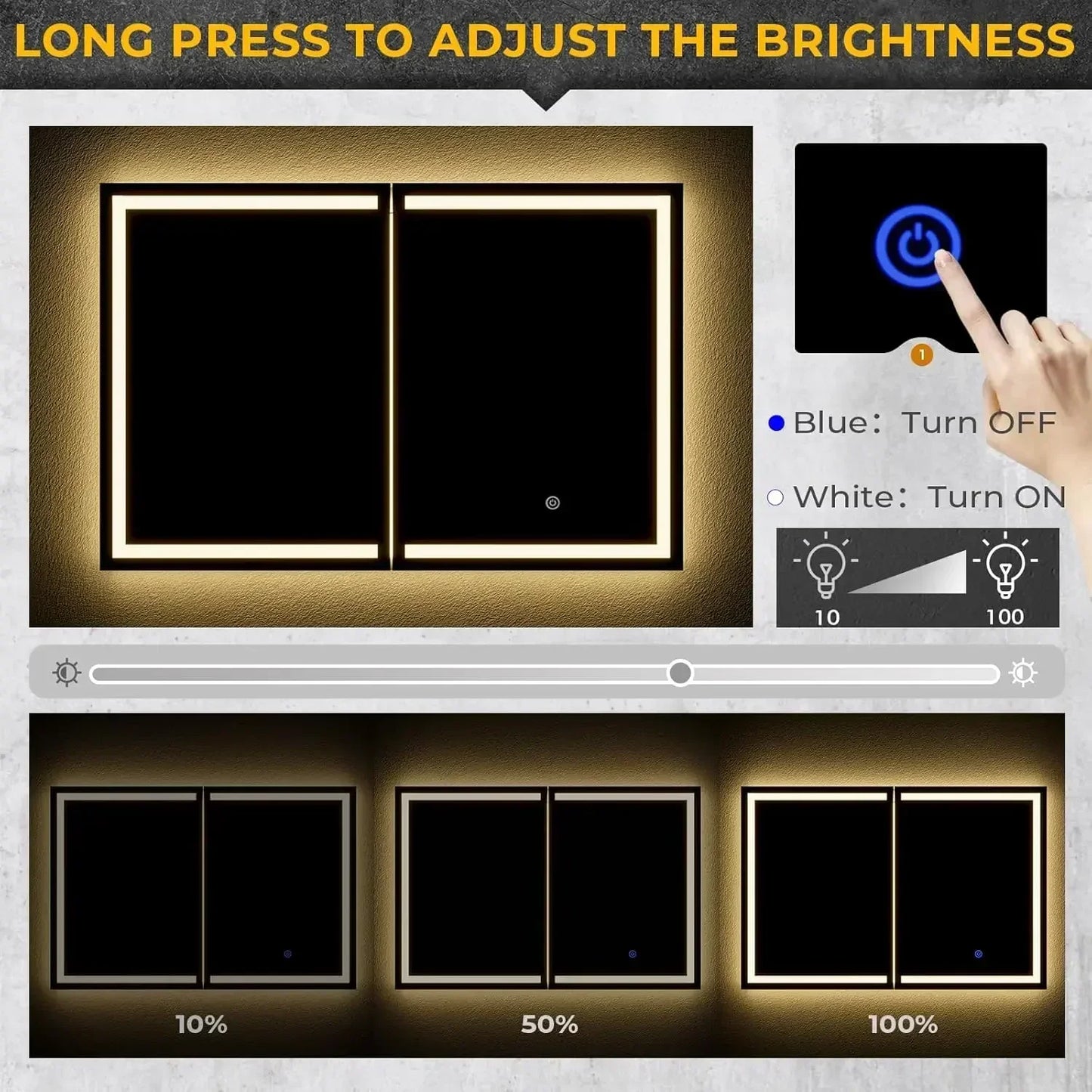 Lighted Medicine Cabinet with Mirror, Wall Mounted Bathroom Mirror with Storage, 2 Doors Bathroom Wall Cabinet with LED Lights