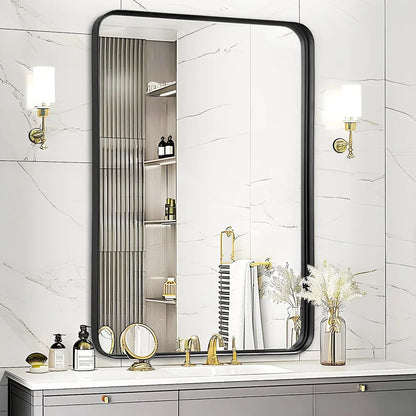 High Definition Rectangular Bathroom Mirror 20x30 Inch Wall Mounted Explosion Proof Metal Frame Easy Installation Modern Design
