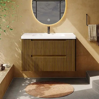 Modern Bathroom Vanity with Sink Combo,Curved Floating Bath Vanity with 2 Soft Close Drawer,Wall Mount Bathroom18.8Dx24Wx20.2"H