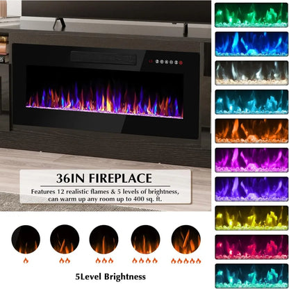 Fireplace tv Stand with 36 inch Fireplace Up to 80" TVs,LED Light Entertainment Center and Storage, 70" Modern Wood Media TV