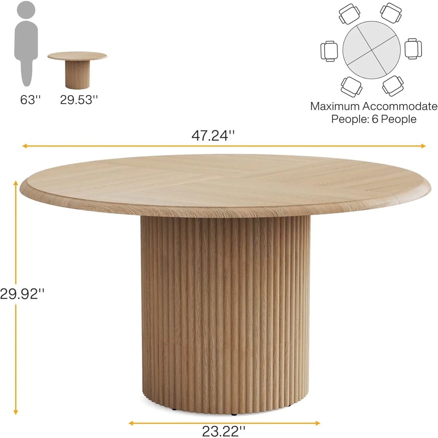47" Round Dining Table for 4, Farmhouse Kitchen Table,Modern Small Dinner Table for Dining Room(Chairs Not Included)