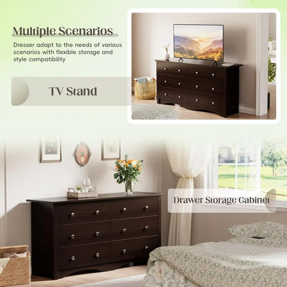 Dresser for Bedroom, 6 Wood Dresser Drawers, Wide Chest of Drawers, Storage Tower Unit Modern Design Bedroom Living Room