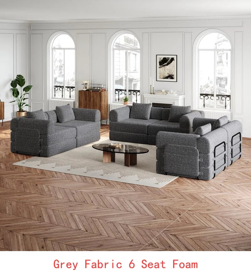 8-Seater Convertible Chenille Sofa Bed with Side Storage Pockets, Foldable for Living Rooms, Bedrooms, and Studies, Carpeted