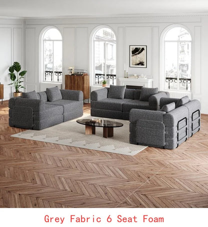 8-Seater Convertible Chenille Sofa Bed with Side Storage Pockets, Foldable for Living Rooms, Bedrooms, and Studies, Carpeted