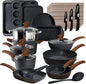 Induction Cookware & Bakeware Set - 30 Piece Black Granite Cooking Pans Set, Non-Stick Pots and Pans Set