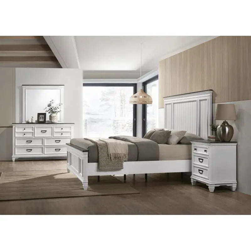 6-Piece Shiplap Panel King Bedroom Set: Bed, Dresser, Mirror, 2 Nightstands, Chest