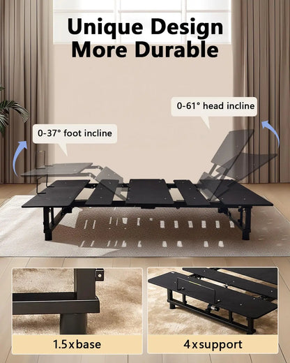 Queen Adjustable Bed Base Frame,Premium Metal, Head & Foot Incline, Wireless Remote, Zero Gravity, Quiet Motor Bases