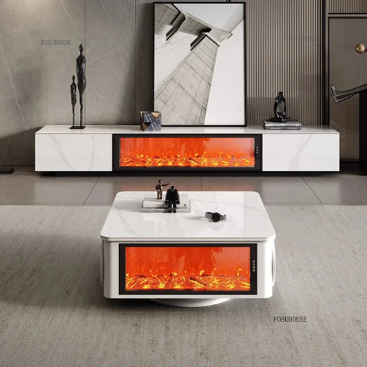 Luxury Simulated Flame European Fireplace Nordic Home Decor Designer Furniture Living Room Slate TV Cabinet Fireplace Integrated
