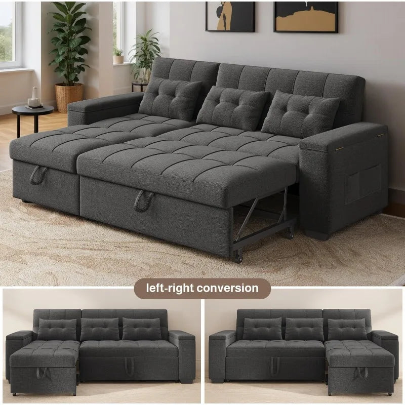 87" Convertible Sofa Bed – Space-Saving Sleeper with Pull-Out Design, Adjustable Backrest, Wide Armrests with Storage