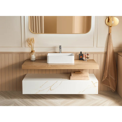 20" x 14" Solid Surface Vessel Bathroom Sink Basin in Matte White
