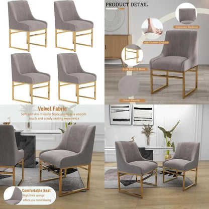 Pair of Mid-Century Modern Upholstered Dining Chairs with Polished Gold Metal Legs