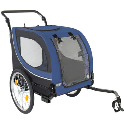 Ye 2-in-1 Bike Trailer & Pet Stroller for Dogs up to 100lbs - Foldable with 2 8" Front Casters, 20" Quick Release Air-Filled Wheels, Breathable Mesh, PVC Rain Cover, Dark Blue