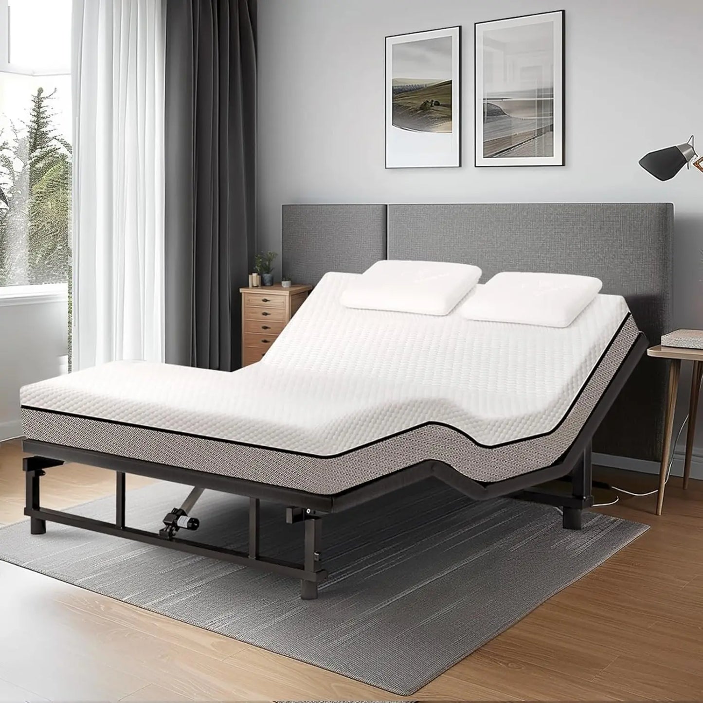 Queen Adjustable Bed Base Frame,Premium Metal, Head & Foot Incline, Wireless Remote, Zero Gravity, Quiet Motor Bases