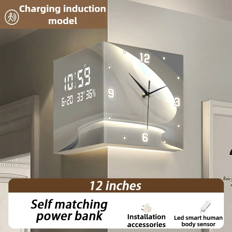 Living Room Corner Wall Mounted Clocks Double Sided Needle Digital Wall Clocks Acrylic Modern Design Clock Luxury Home Decor