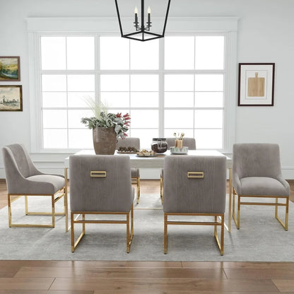 Pair of Mid-Century Modern Upholstered Dining Chairs with Polished Gold Metal Legs