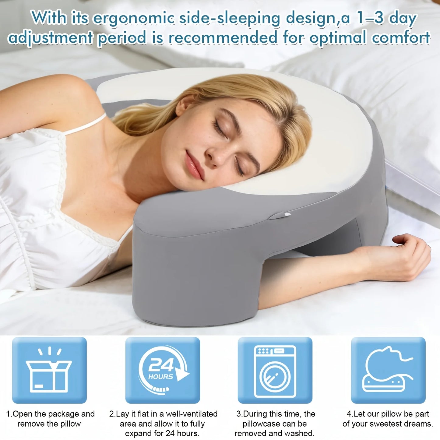 Ergonomic Orthopedic Cervical Pillow-C-Shaped Neck Support for Relief, Cooling Breathable Bed Pillow for Side/Back/Stomach