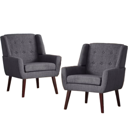 Button Tufted Accent Chairs Set of 2 Upholstered Reading Living Room Chair Mid Century Modern Chair with Linen Fabric Club Chair
