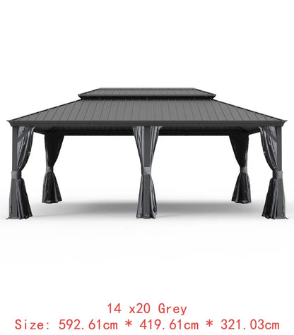 14x24 Hardtop Gazebo, Upgraded Metal Canopy with Drainage, Dual-Layer Galvanized Steel Roof, Includes Curtains & Netting,