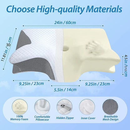 1pc Memory Foam Cervical Pillow, 2 in 1 Ergonomic Contour Orthopedic Pillow for Neck Pain, Contoured Support Pillows