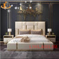 Luxury Modern King Size Bed With Soft Upholstered Headboard And Storage Nightstands - Genuine Leather Bedroom Furnitur
