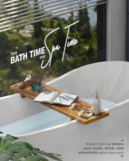 Bathtub tray,   34.6-inch x 9-inch wooden bathtub caddy tray with adjustable legs