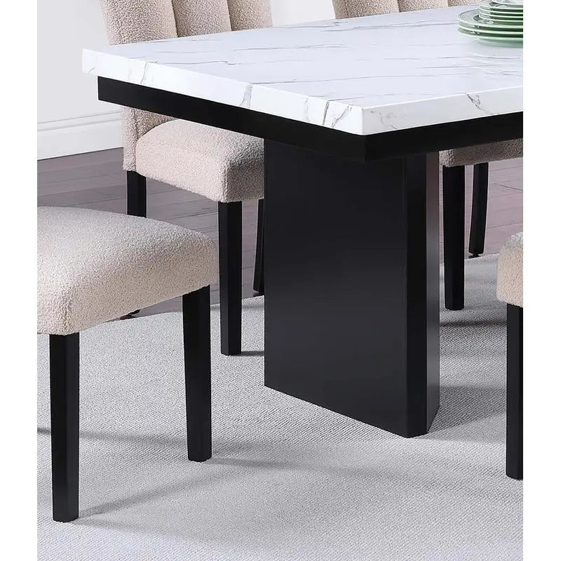 Classic Two-Tone White Faux Marble Top Dining Table with 6 Side Chairs, 7-Piece Set for Dining Room Decor