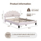 Bed Frame/Velvet Upholstered Platform Bed Frame with Flower Pattern Headboard/Strong Wood Slats Support/Mattress Foundation/No B