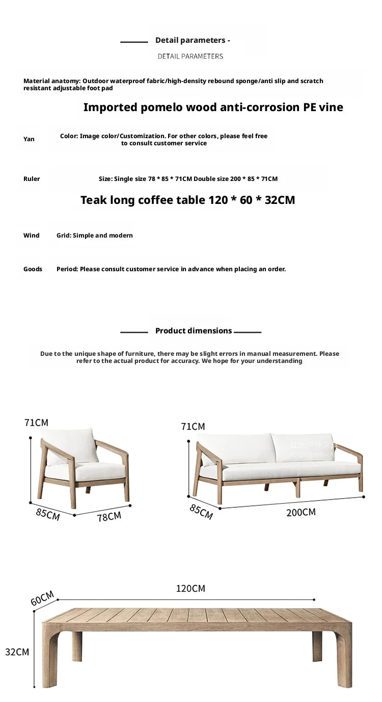 Outdoor furniture sofas tables chairs distressed style Waterproof fabric rattan and solid wood villa and hotel sample customized