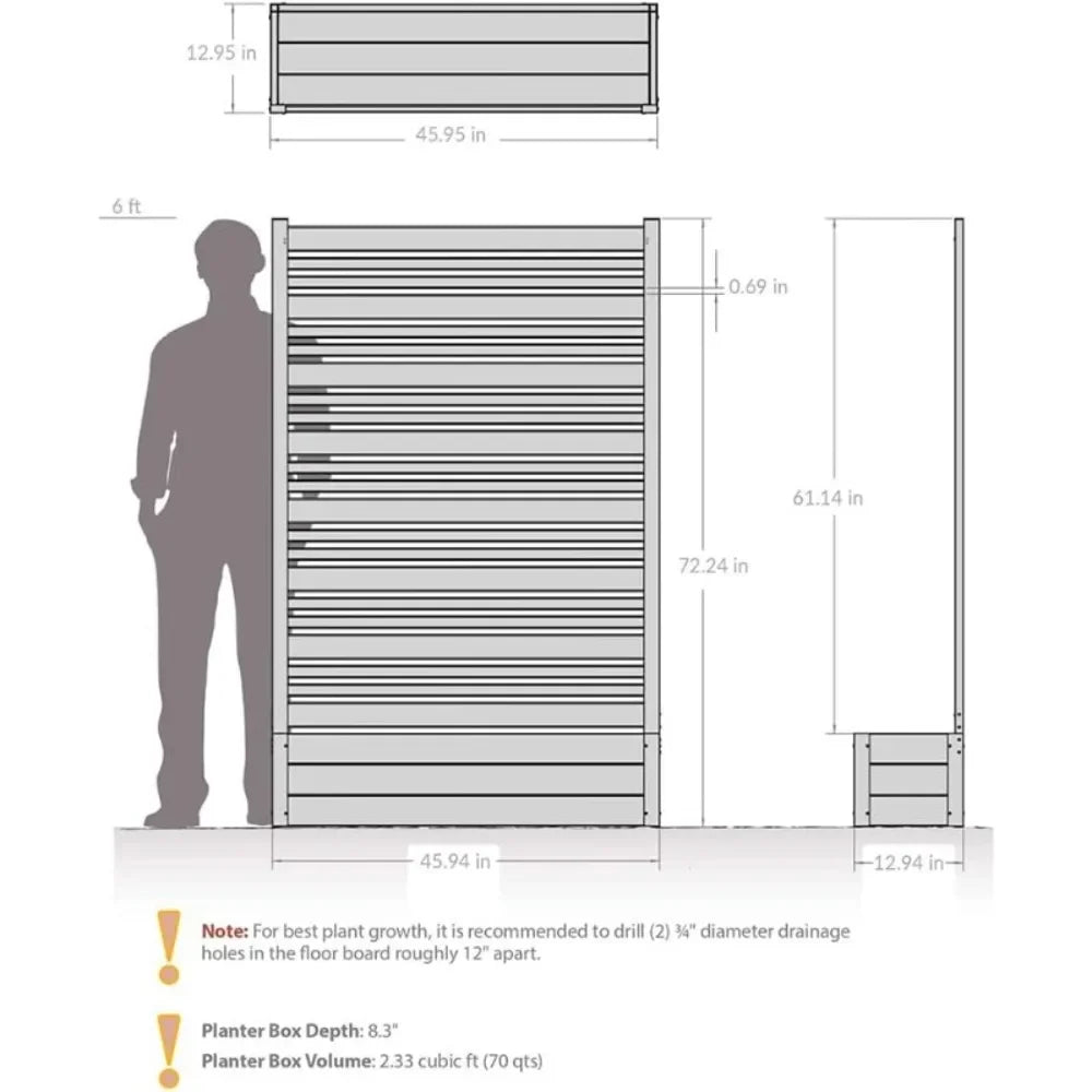 BEST SALE-6ft Hx3.8ftWx1ftL (1 Screen w/Planter) Freestanding Patio Privacy Screen w/Planter Box, Privacy Planters for Patio-Hot