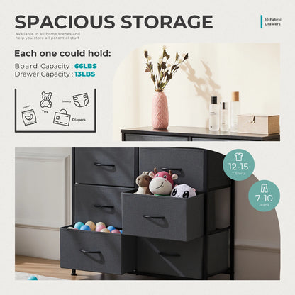 Bedside Table For Bedroom With 10 Fabric Drawers Nightstand Storage Cabinet With Steel Frame Clothes Storage Display Cabinet