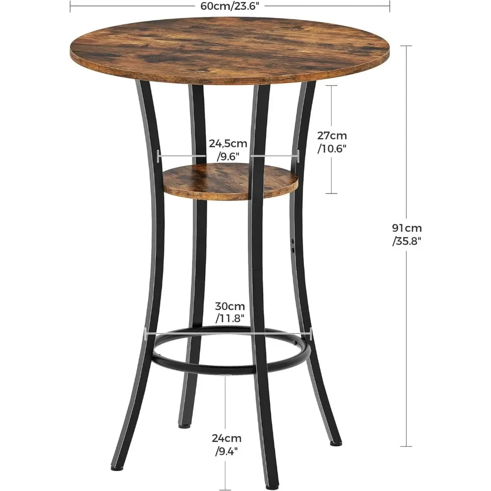 Round Bar Table, 2-Tier High Top & Counter Height Dining Table, for Bistro, Pub, Kitchen, Living Room, Rustic Brown and Black