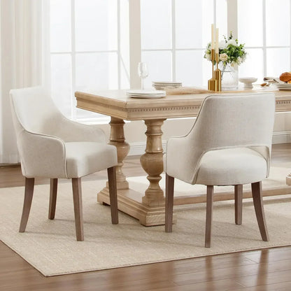 Linen Dining Chairs Set of 6 Upholstered Accent Chairs Side with Wood Legs for Living Room/Dining Room/Bedroom/Restaurant, Cream