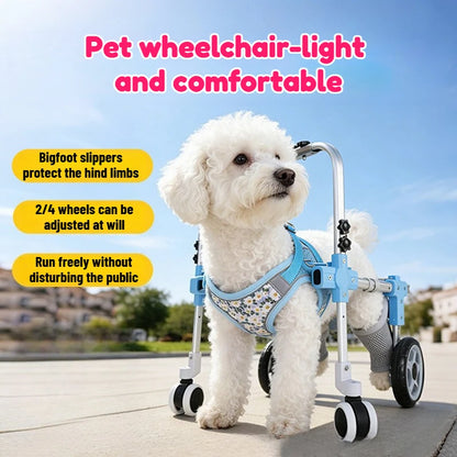 Upgraded Lightweight Extendable Adjustable Four Wheel Dog and Cat Wheelchair for Hind Limb Rear Leg Support Pet Mobility Aid