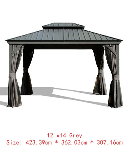 14x24 Hardtop Gazebo, Upgraded Metal Canopy with Drainage, Dual-Layer Galvanized Steel Roof, Includes Curtains & Netting,