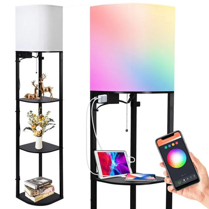 Smart RGB Shelf Floor Lamp with USB Charging Ports Standing Light for Living Room Bedroom Office APP Control Storage Lamp