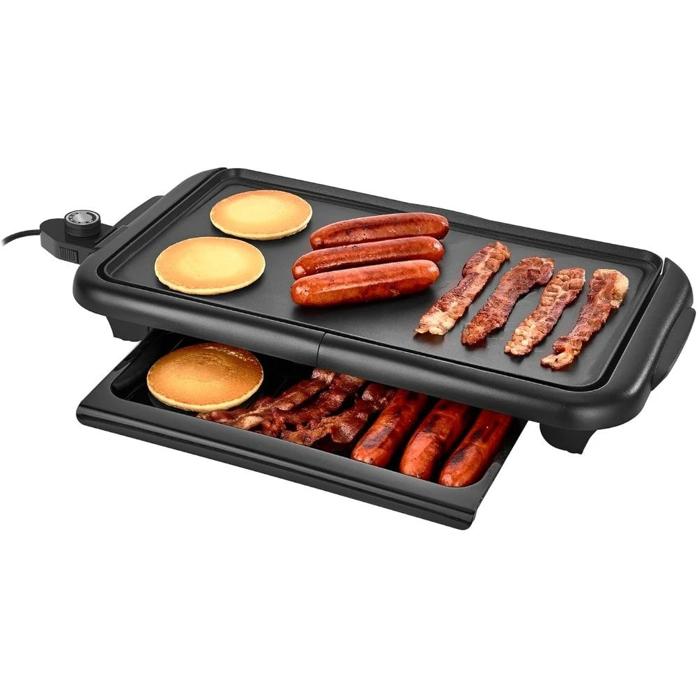 Electric Smokeless Indoor Grill Nonstick Griddle with Warming Tray Adjustable Temperature Cool Touch Handles PFOA PTFE